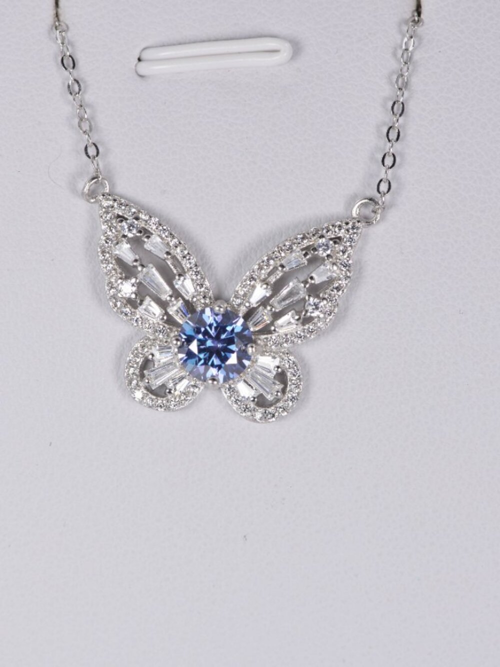 1ct Elegant Butterfly Blue Moissanite Pendant 18" 925 Sterling